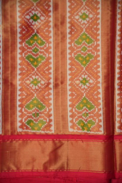 Pure Ikkat Soft Silk Saree - Ivory & Red