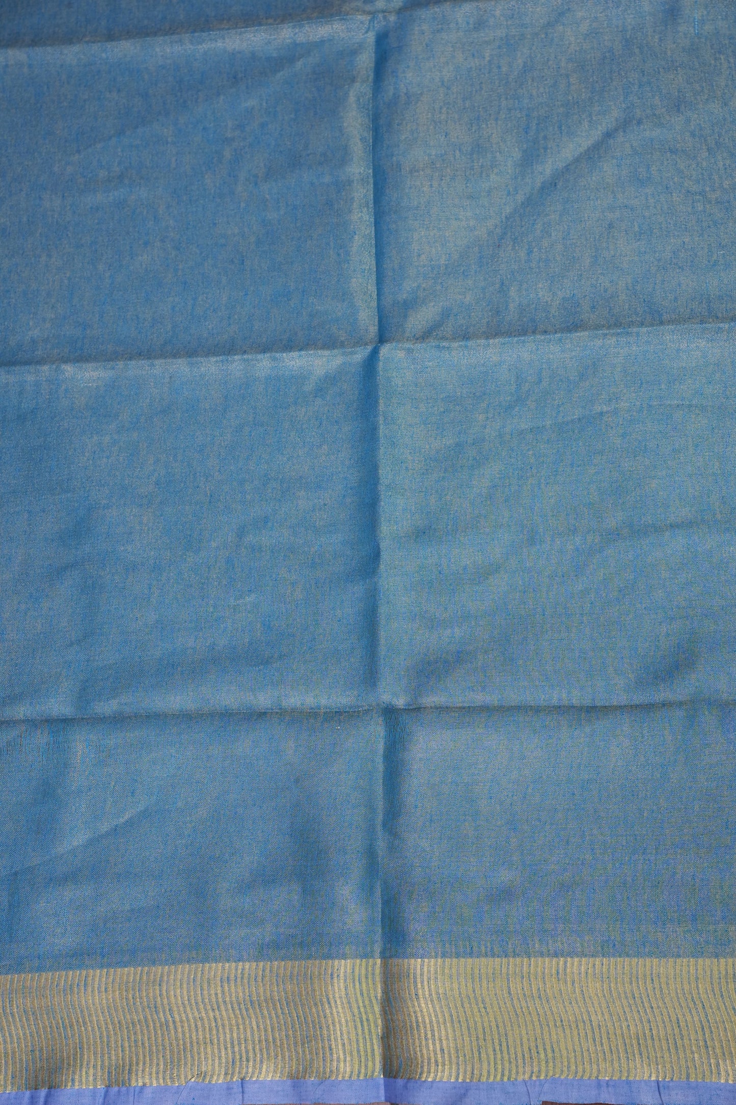 Tissue Linen Silk Saree – Powder Blue with Subtle Gold Zari Border