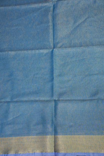 Tissue Linen Silk Saree – Powder Blue with Subtle Gold Zari Border