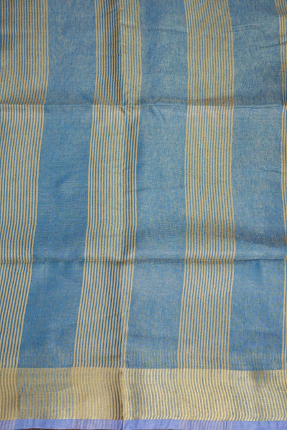 Tissue Linen Silk Saree – Powder Blue with Subtle Gold Zari Border