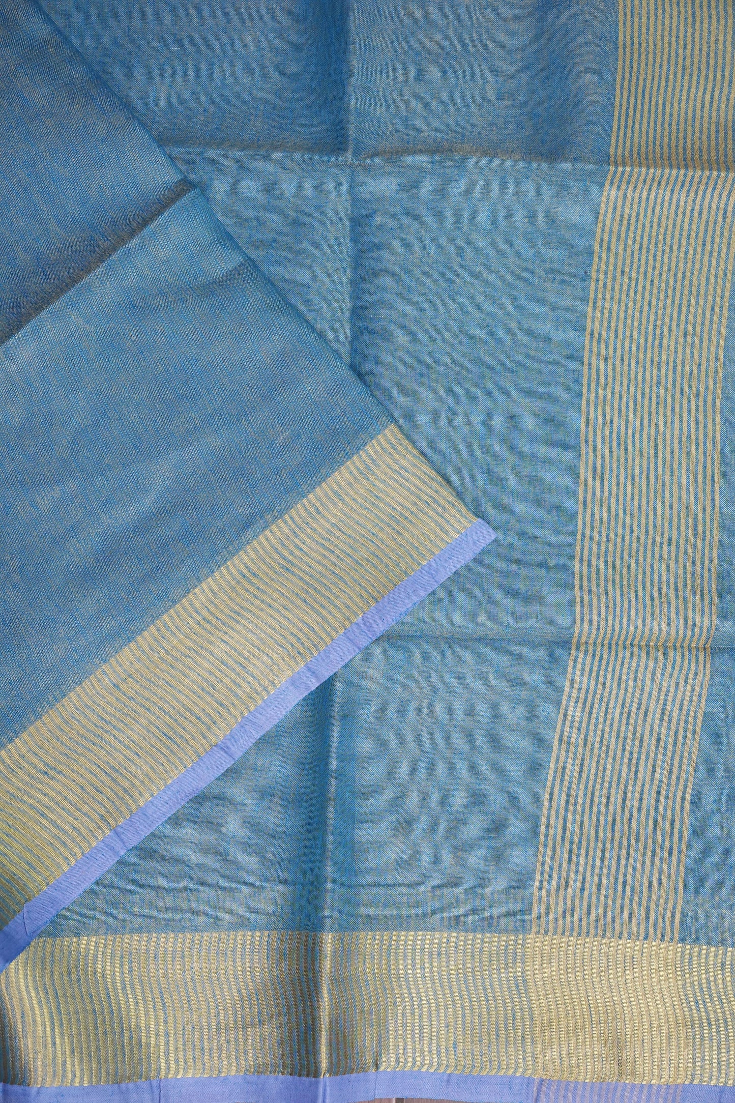 Tissue Linen Silk Saree – Powder Blue with Subtle Gold Zari Border