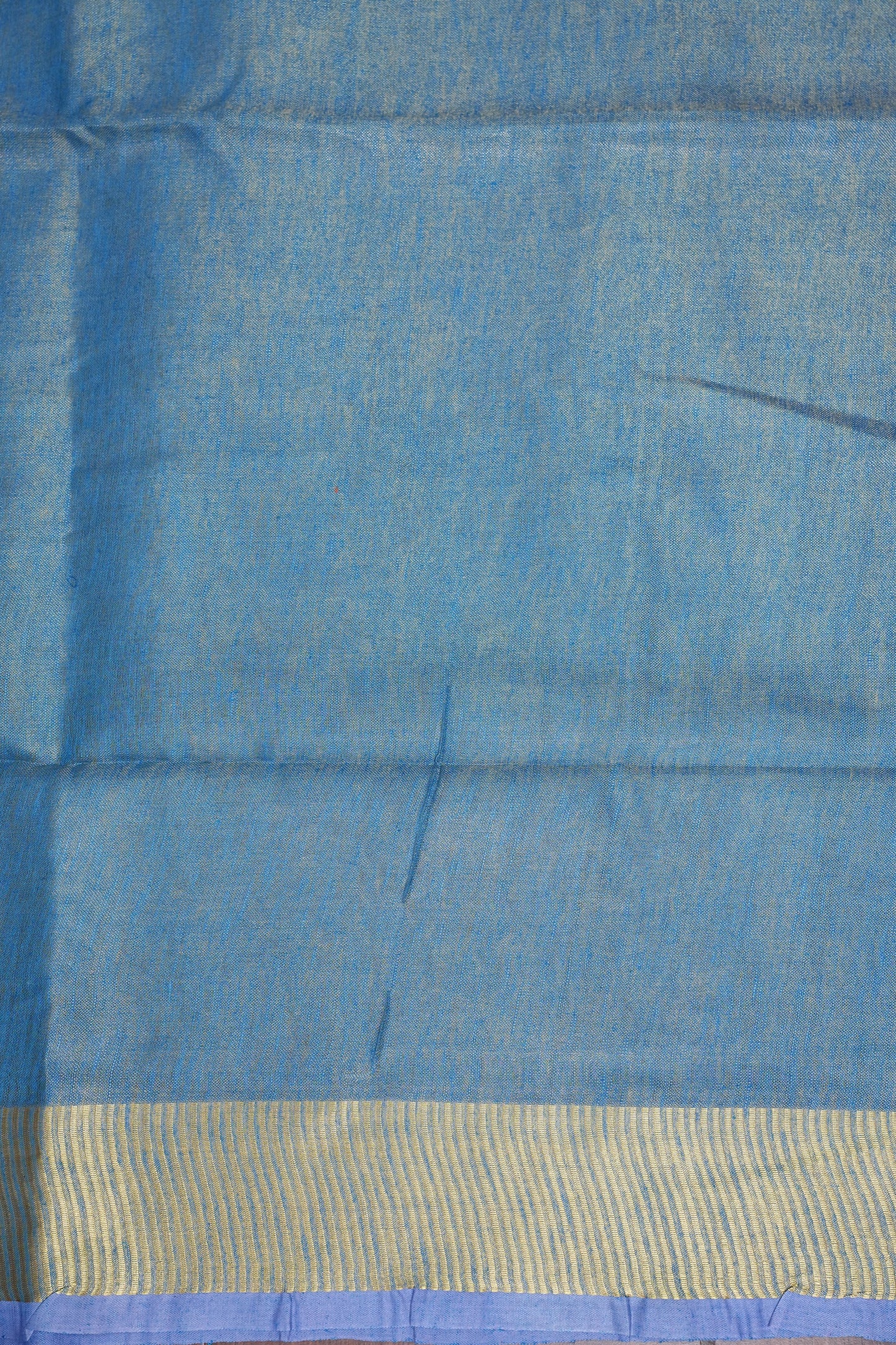 Tissue Linen Silk Saree – Powder Blue with Subtle Gold Zari Border
