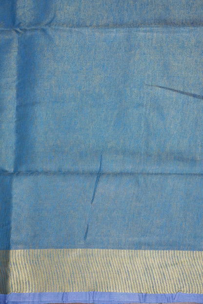 Tissue Linen Silk Saree – Powder Blue with Subtle Gold Zari Border