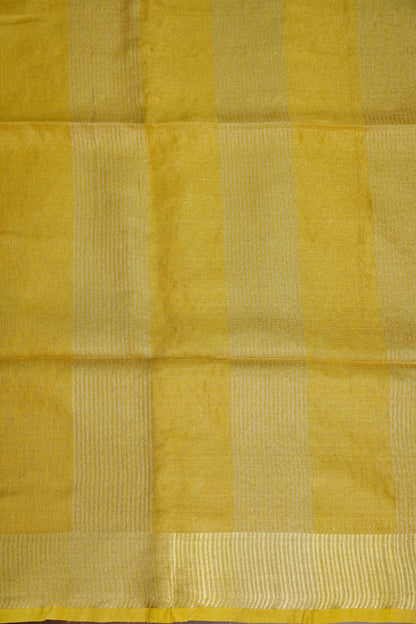 Tissue Linen Silk Saree – Sunshine Yellow with Subtle Gold Zari Border