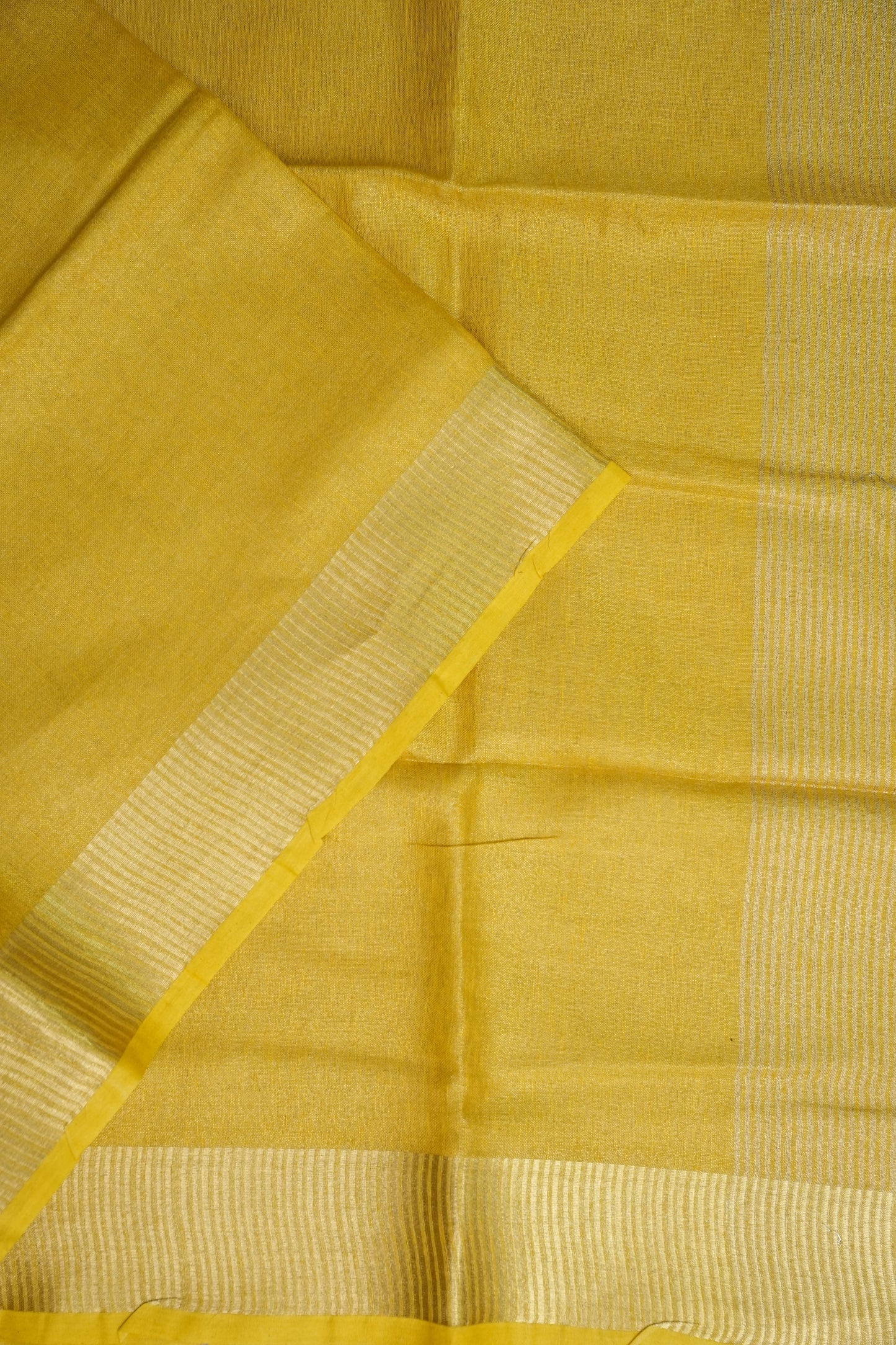 Tissue Linen Silk Saree – Sunshine Yellow with Subtle Gold Zari Border
