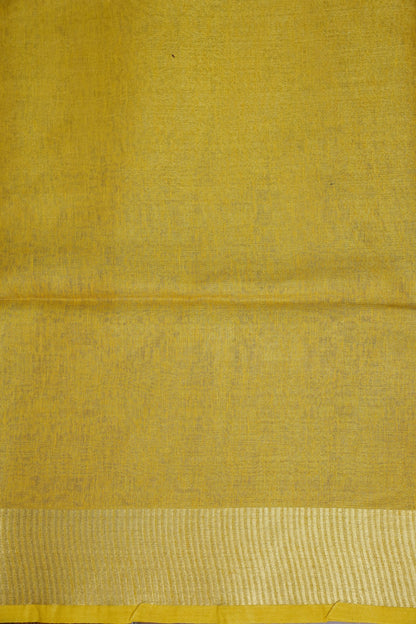 Tissue Linen Silk Saree – Sunshine Yellow with Subtle Gold Zari Border
