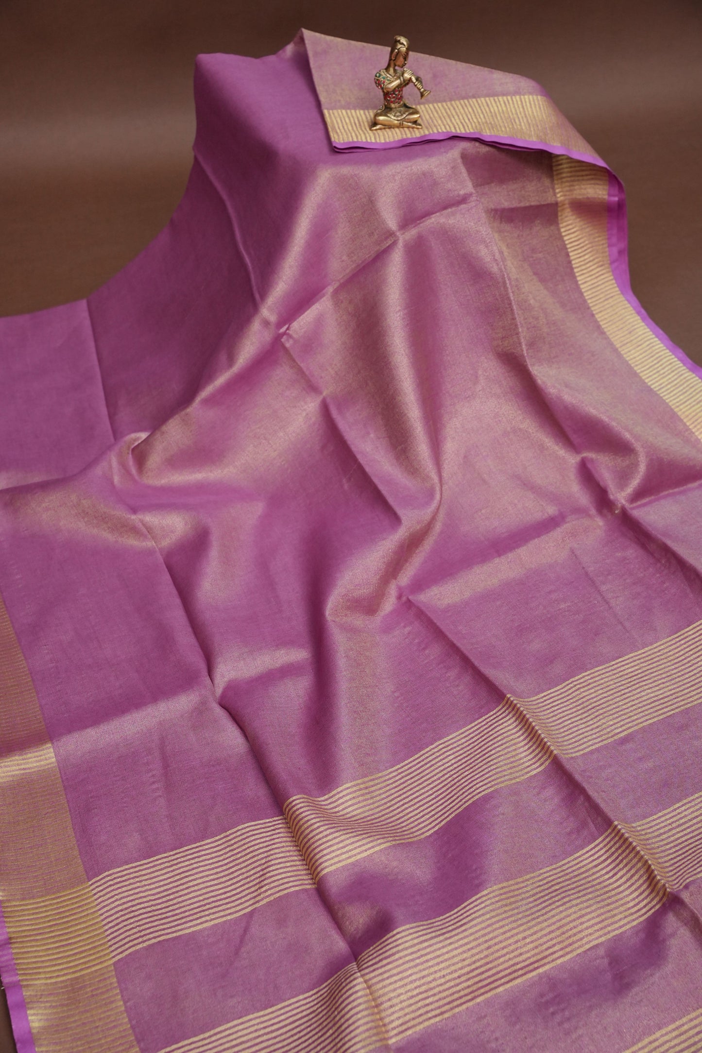 Tissue Linen Silk Saree – Soft Mauve Pink with Classic Gold Zari Border