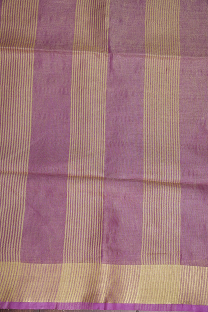 Tissue Linen Silk Saree – Soft Mauve Pink with Classic Gold Zari Border