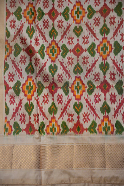 Pure Ikkat Soft Silk Saree - Purple & Ivory