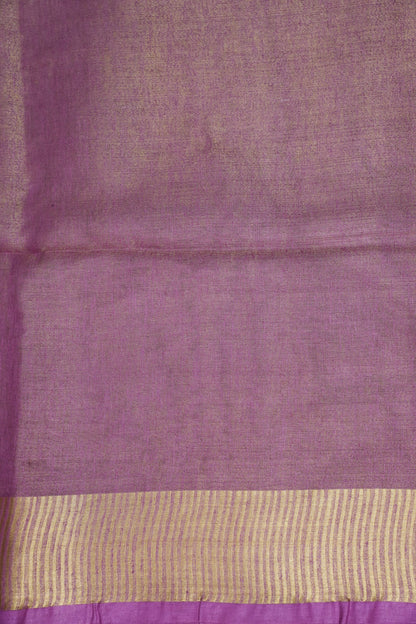 Tissue Linen Silk Saree – Soft Mauve Pink with Classic Gold Zari Border