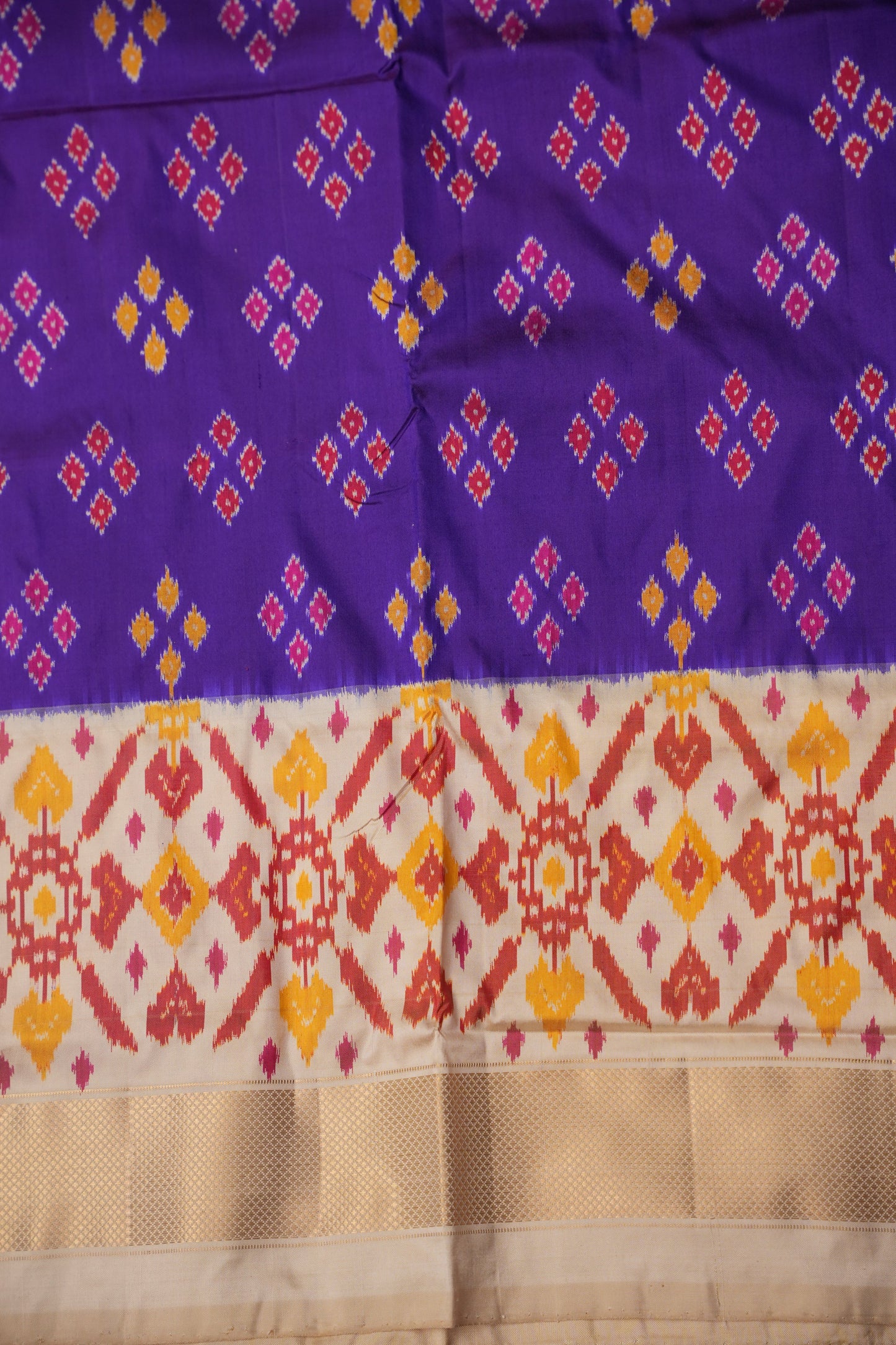 Pure Ikkat Soft Silk Saree - Purple & Ivory
