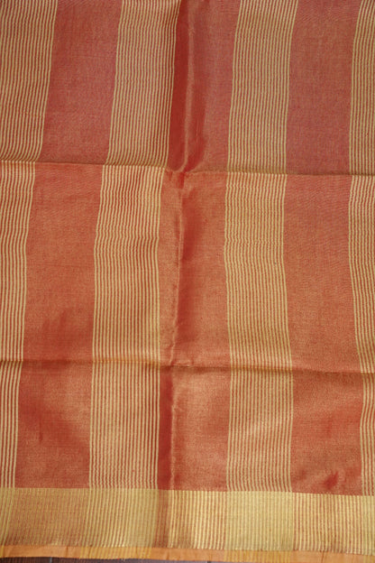 Tissue Linen Silk Saree – Coral Peach with Classic Gold Zari Border