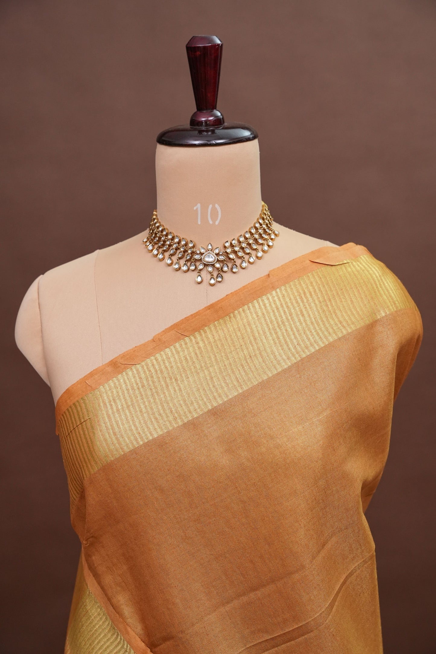 Tissue Linen Silk Saree – Honey Gold with Classic Zari Border