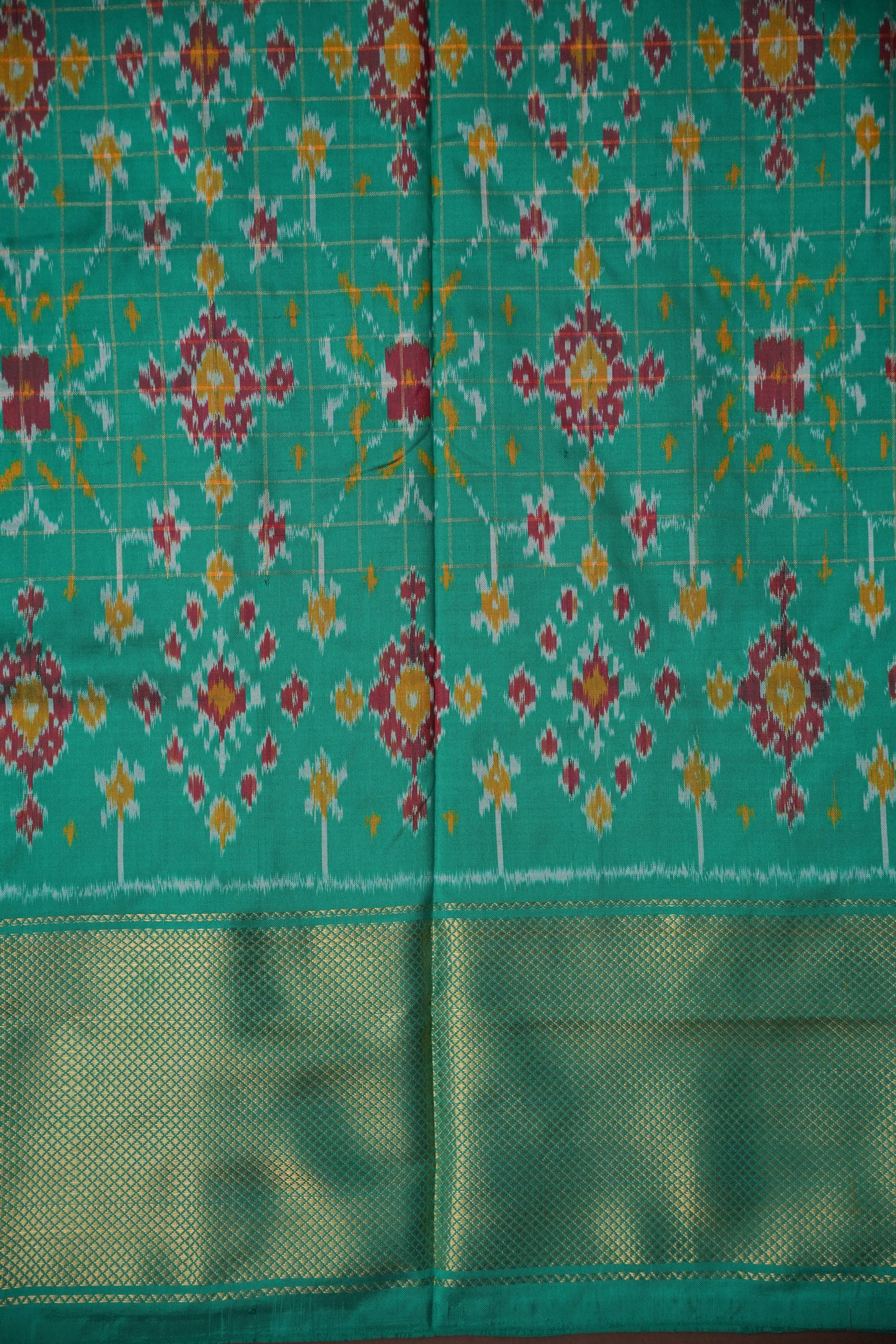 Pure Ikkat Soft Silk Saree - Pink & Turquoise Green