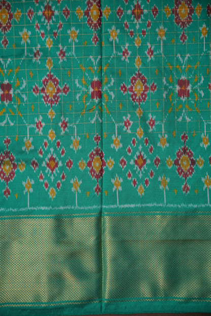 Pure Ikkat Soft Silk Saree - Pink & Turquoise Green