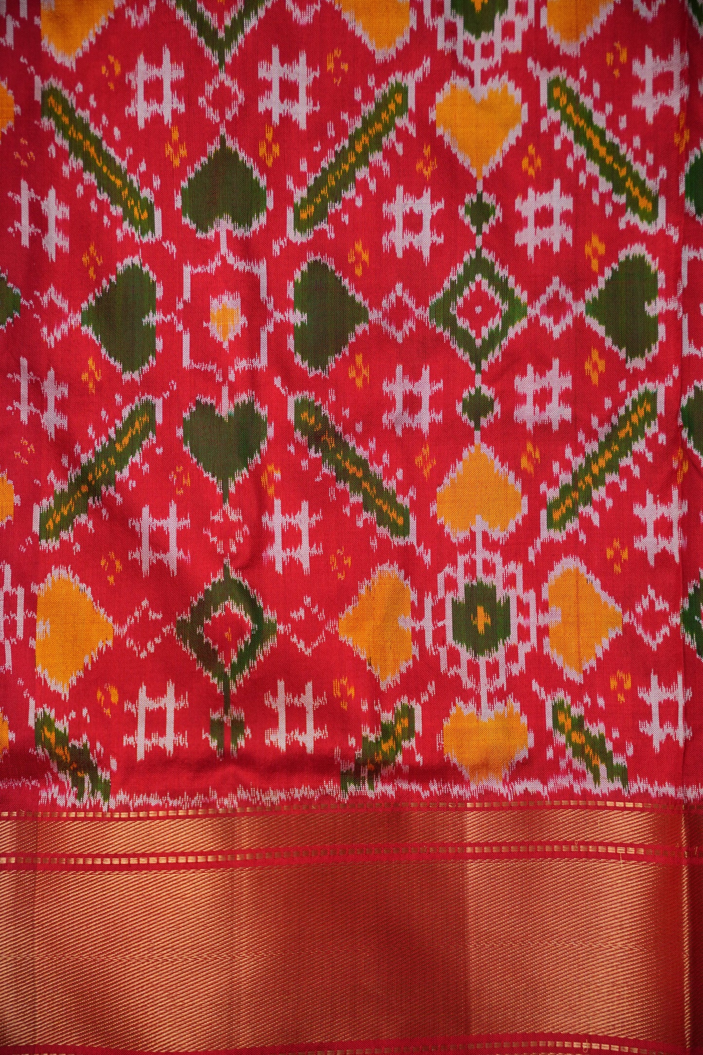 Pure Ikkat Soft Silk Saree - Emerald Green & Red
