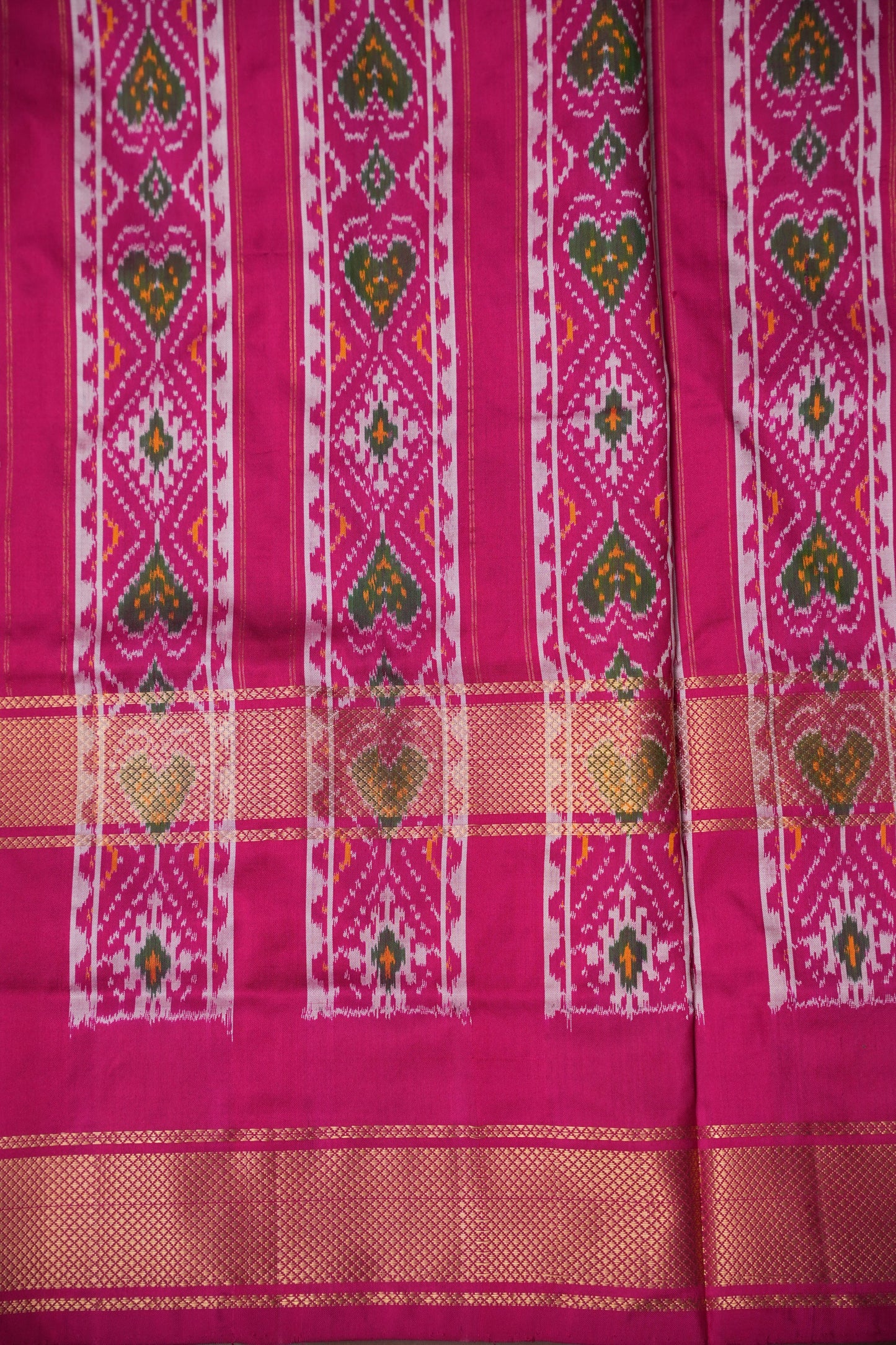 Pure Ikkat Soft Silk Saree - Parrot Green & Pink