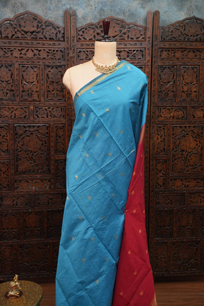 Maheshwari Silk Cotton Saree | Red and Blue