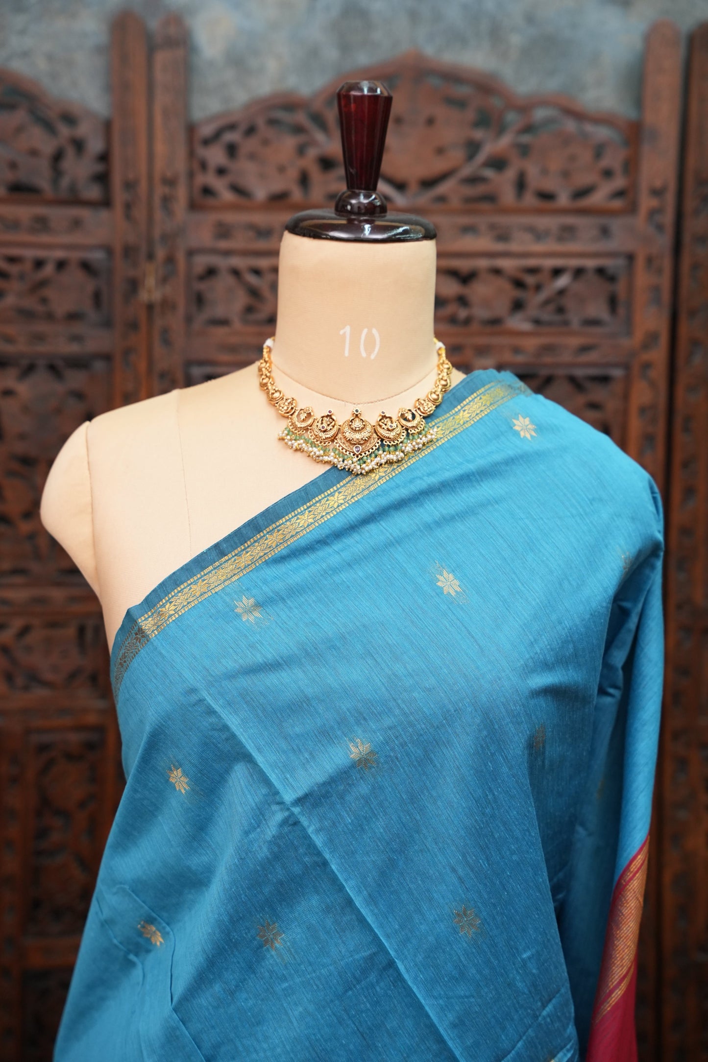 Maheshwari Silk Cotton Saree | Red and Blue