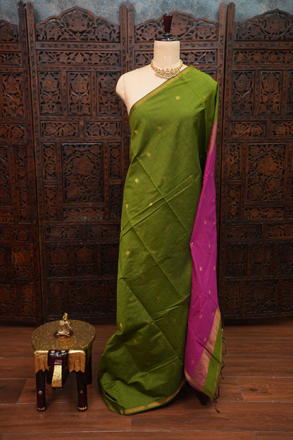 Maheshwari Silk Cotton Saree | Pink and Green