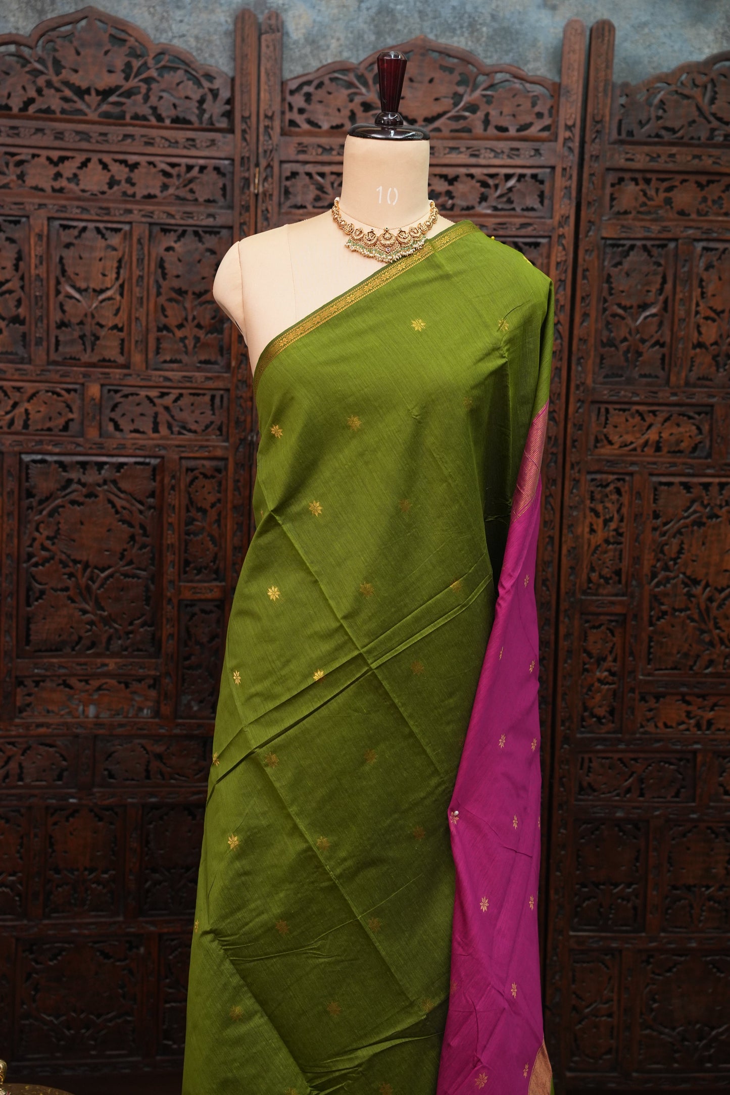 Maheshwari Silk Cotton Saree | Pink and Green