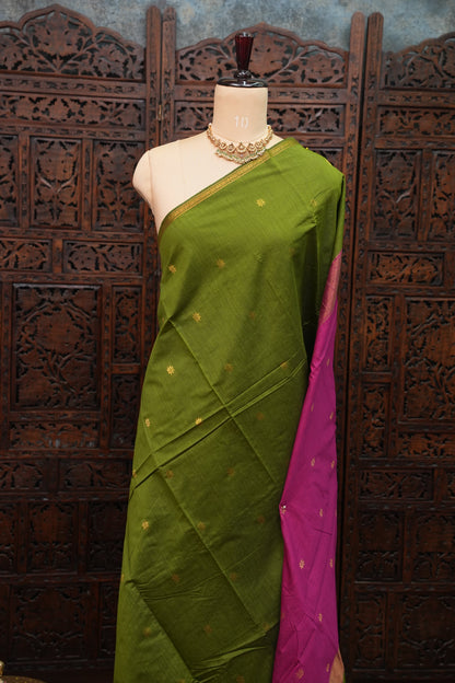 Maheshwari Silk Cotton Saree | Pink and Green