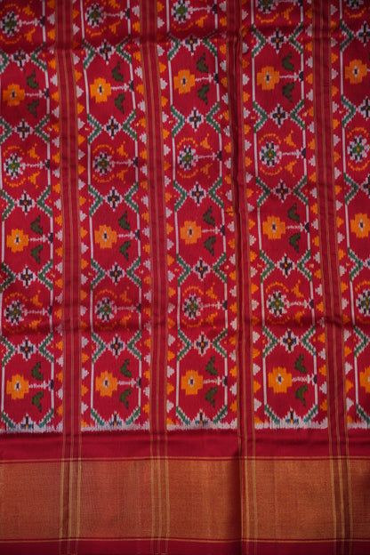 Pure Ikkat Soft Silk Saree - Ivory & Red