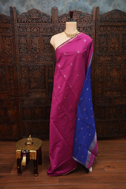 Maheshwari Silk Cotton Saree | Pink and Blue