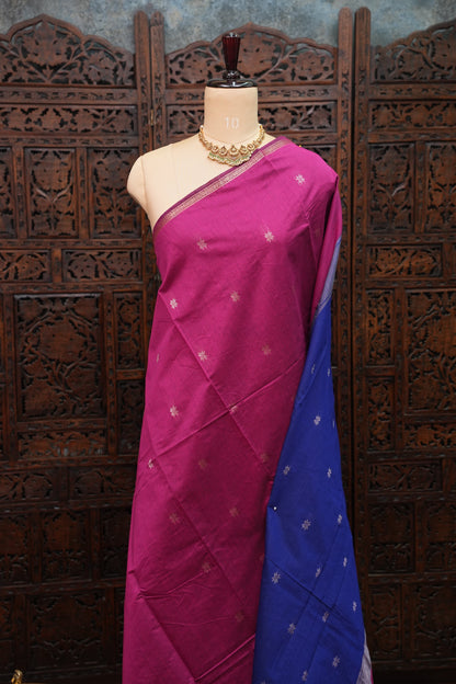 Maheshwari Silk Cotton Saree | Pink and Blue