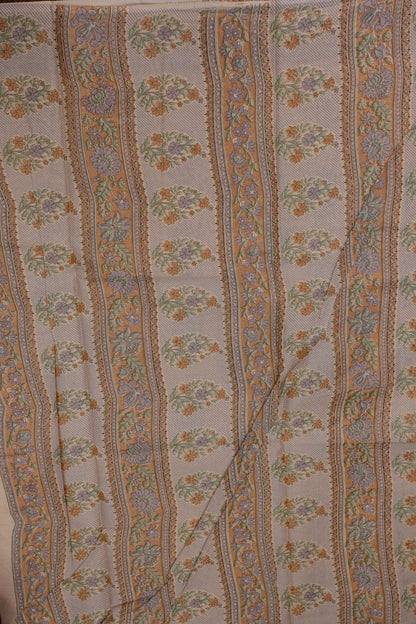 Elegant Pastel Floral cotton Saree – Soft Ivory with Multicolor Woven Buttas