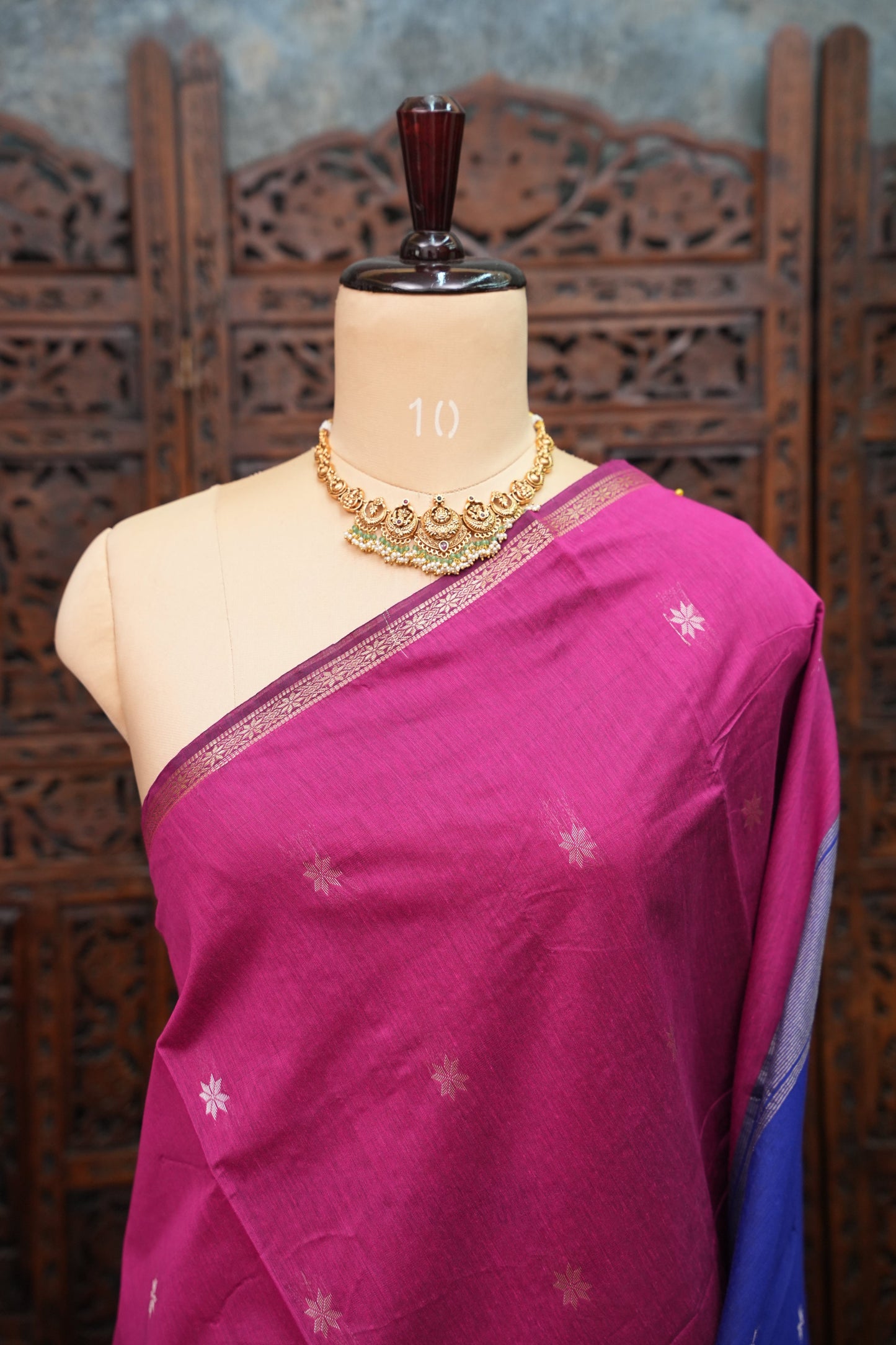 Maheshwari Silk Cotton Saree | Pink and Blue