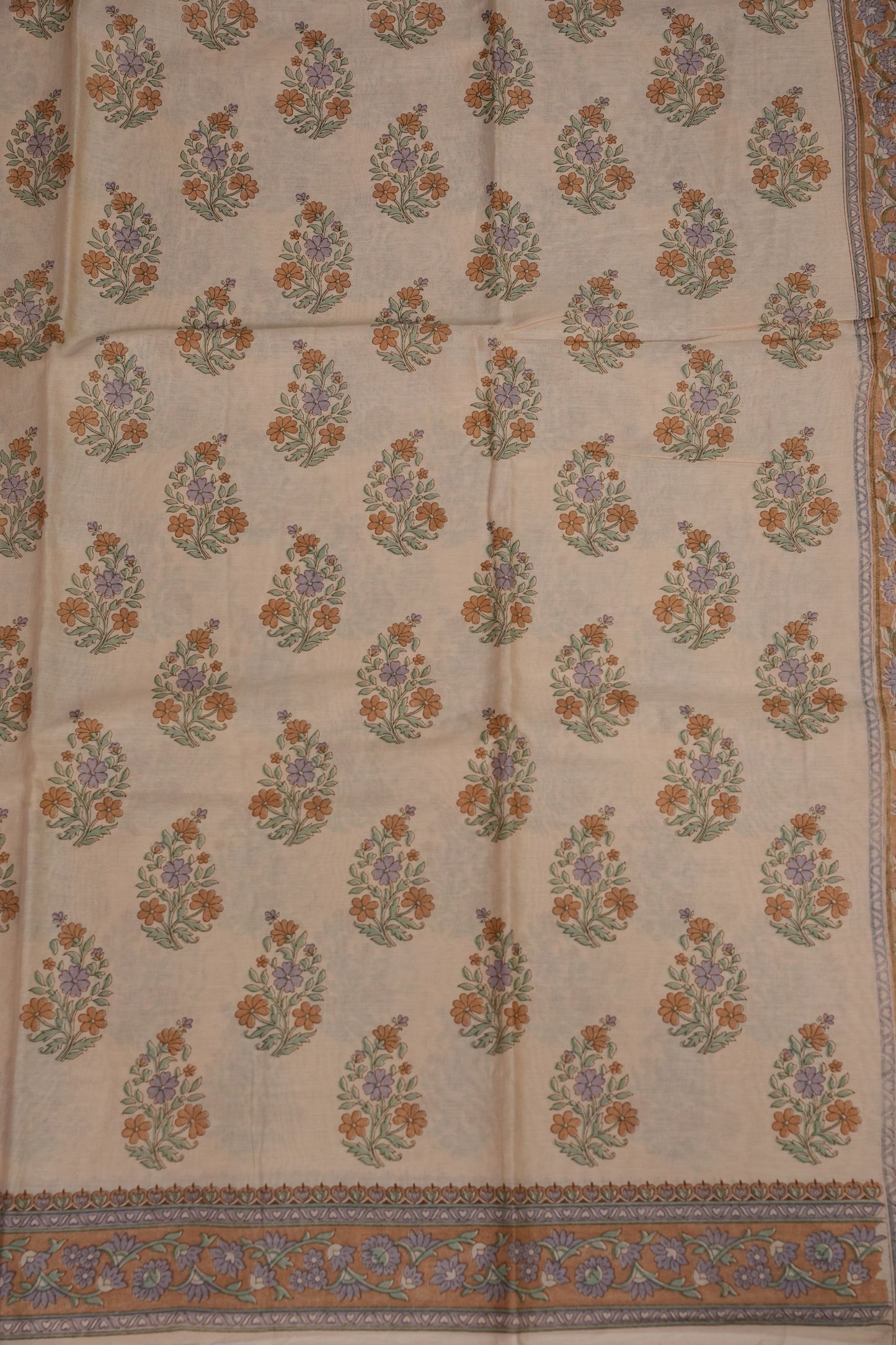 Elegant Pastel Floral cotton Saree – Soft Ivory with Multicolor Woven Buttas
