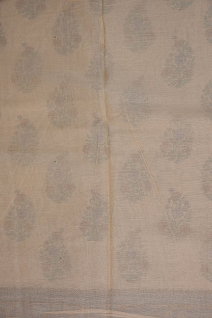 Elegant Pastel Floral cotton Saree – Soft Ivory with Multicolor Woven Buttas