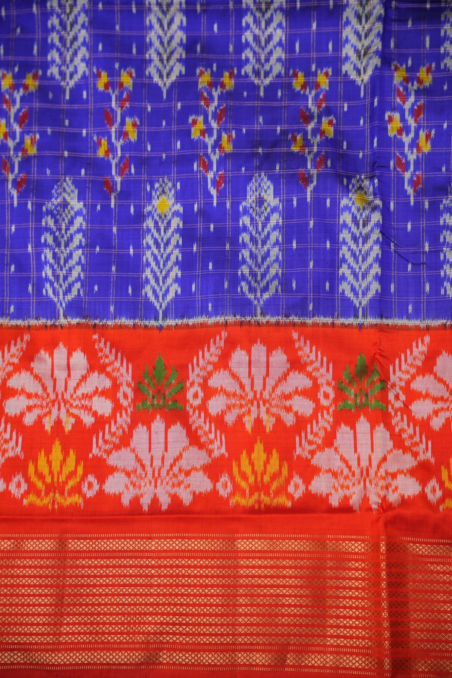 Pure Ikkat Soft Silk Saree - Blue & Orange
