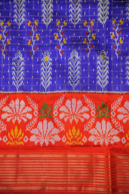 Pure Ikkat Soft Silk Saree - Blue & Orange