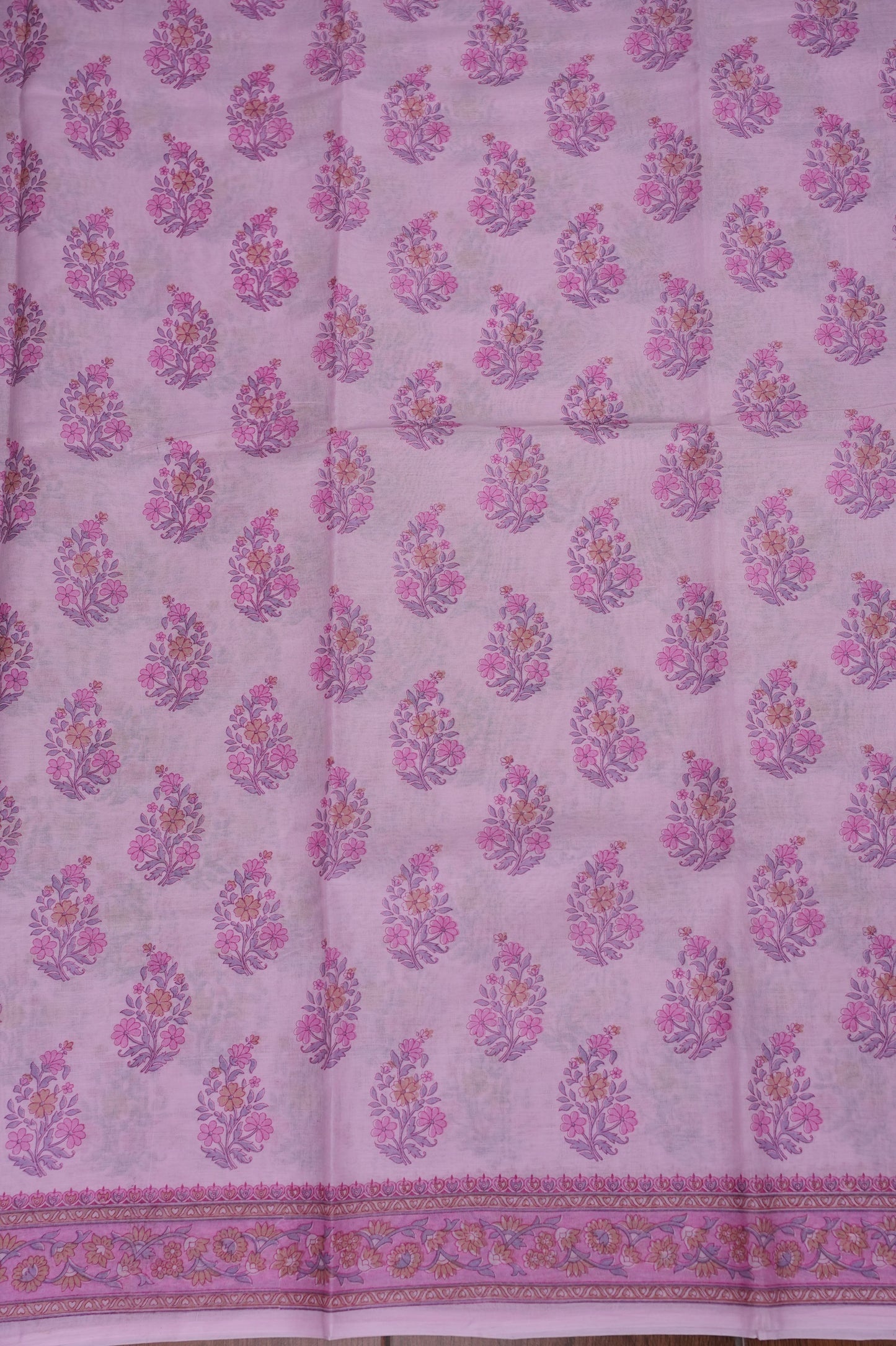 Soft Pastel Floral cotton Saree – Blush Pink with Delicate Multicolour Buttas