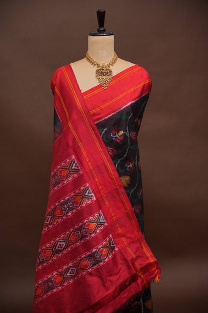 Pure Ikkat Soft Silk Saree - Black & Red