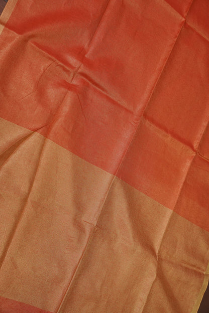 Tissue Linen Silk Saree – Rust Orange with Subtle Gold Zari Border