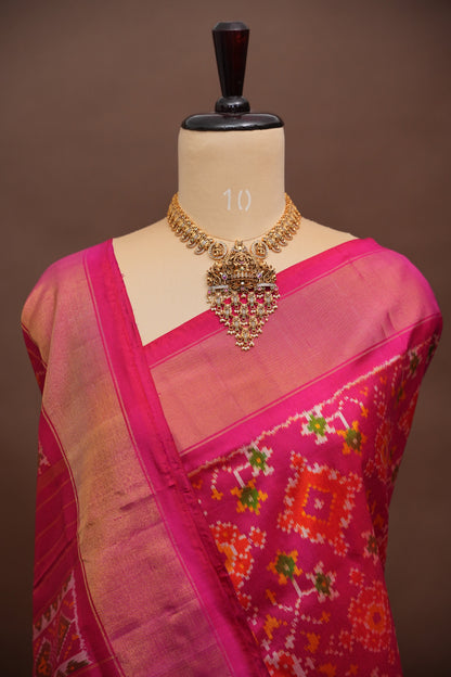 Pure Ikkat Soft Silk Saree - Magenta Pink