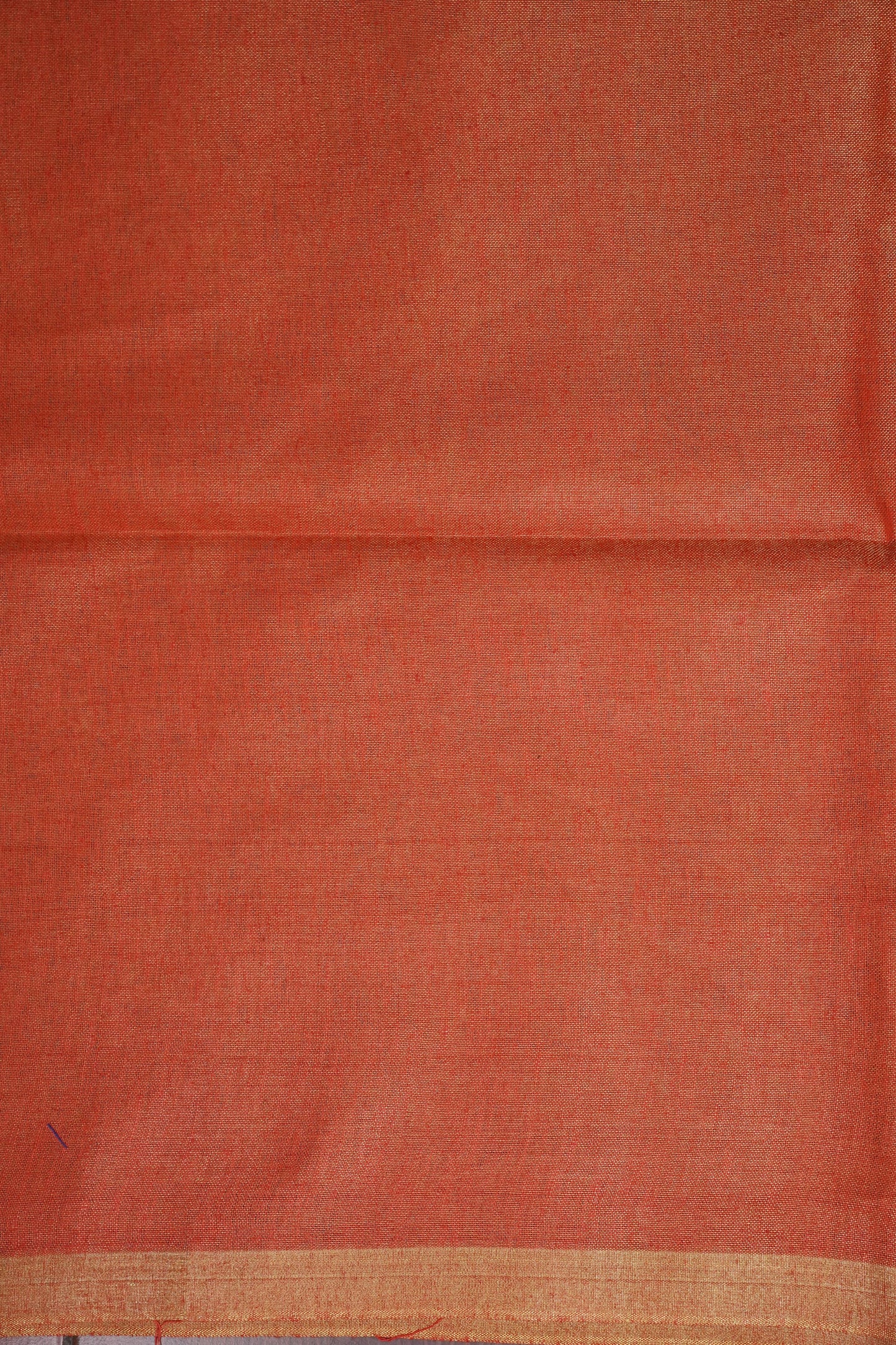Tissue Linen Silk Saree – Rust Orange with Subtle Gold Zari Border