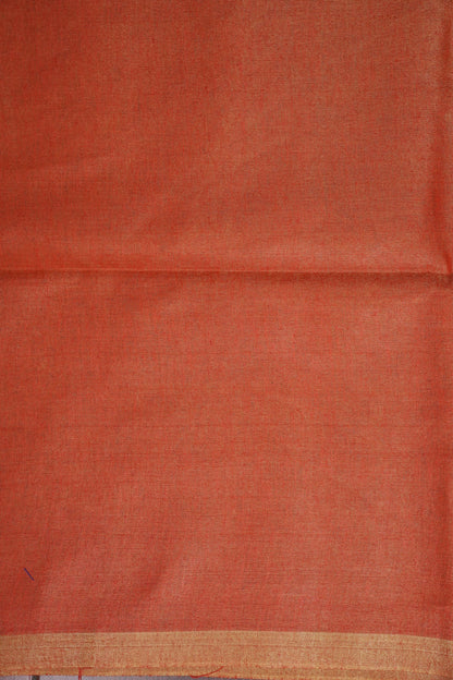 Tissue Linen Silk Saree – Rust Orange with Subtle Gold Zari Border