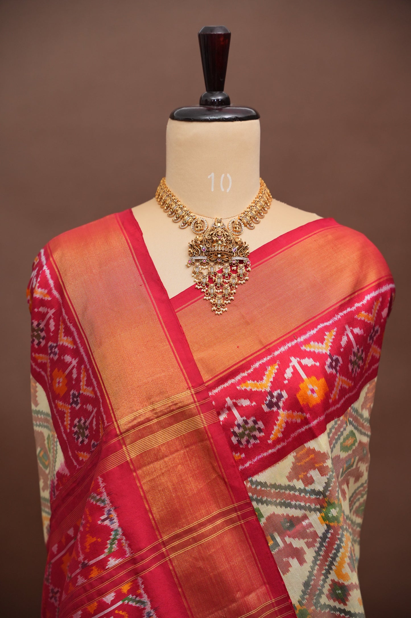 Pure Ikkat Soft Silk Saree - Ivory & Red