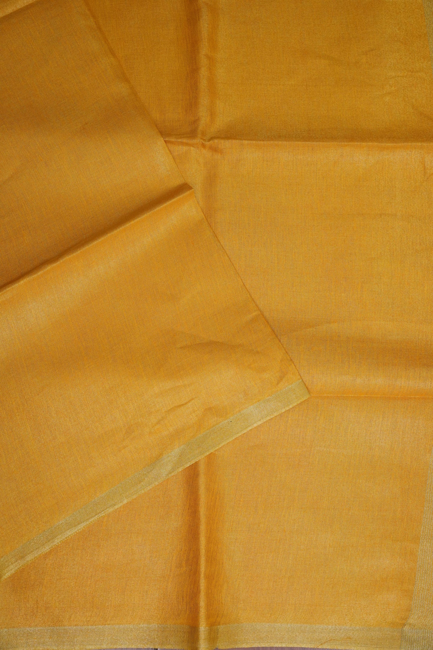 Tissue Linen Silk Saree – Mustard Yellow with Subtle Gold Zari Border