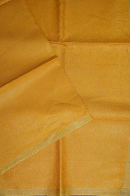 Tissue Linen Silk Saree – Mustard Yellow with Subtle Gold Zari Border