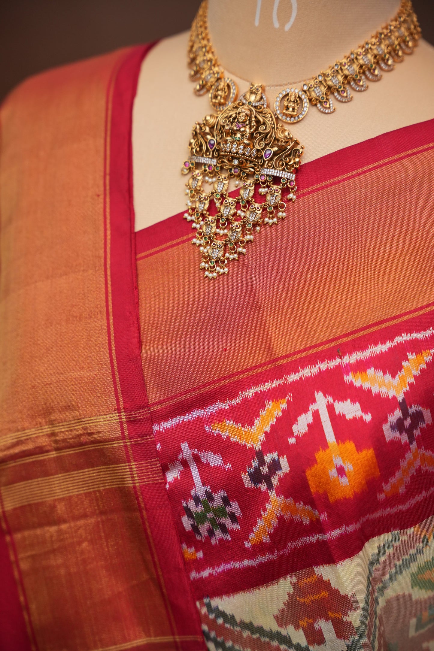 Pure Ikkat Soft Silk Saree - Ivory & Red