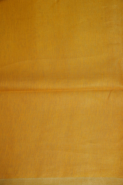 Tissue Linen Silk Saree – Mustard Yellow with Subtle Gold Zari Border