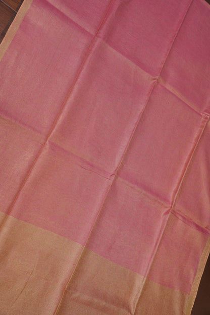Tissue Linen Silk Saree – Blush Pink with Subtle Gold Zari Border