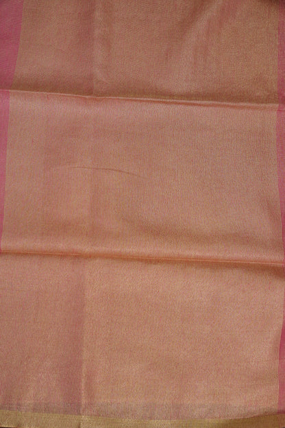 Tissue Linen Silk Saree – Blush Pink with Subtle Gold Zari Border