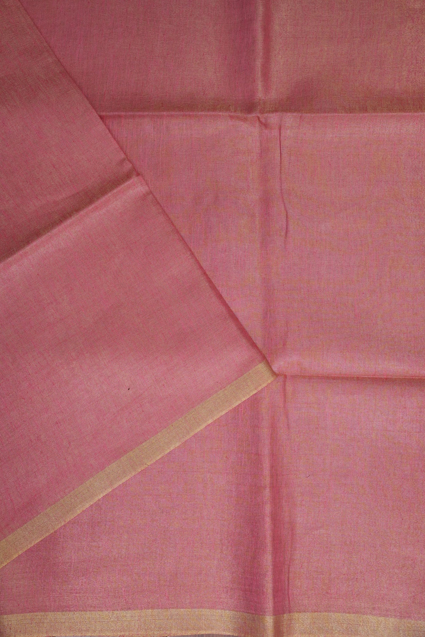 Tissue Linen Silk Saree – Blush Pink with Subtle Gold Zari Border