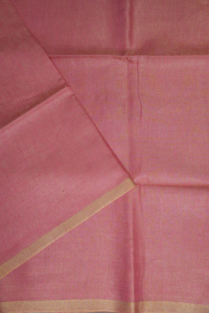 Tissue Linen Silk Saree – Blush Pink with Subtle Gold Zari Border